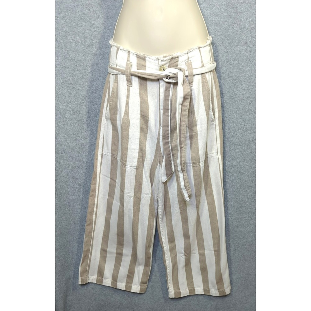 Topshop Striped Pants Size 4 Jason Stripe Tan White Wide Leg Crop Coastal Yachty